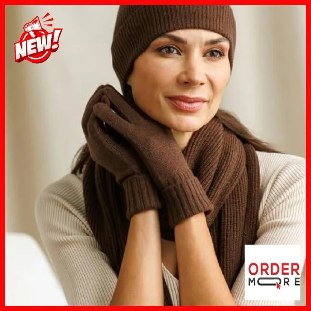 100% Pure Cashmere Gloves Ribbed Cuff Ultra Plush Women's Winter